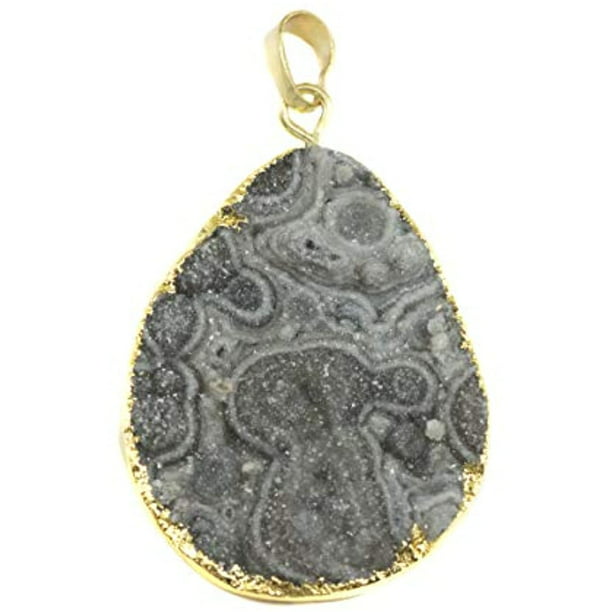 Spyglass Designs 14k Gold Filled Drusy Necklace Pendant Large Gray Mushroom Druzy Crystals Golden Electroplated Sides 